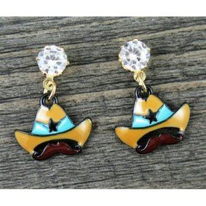 Cowboy Hat & Moustache Earrings NWT
